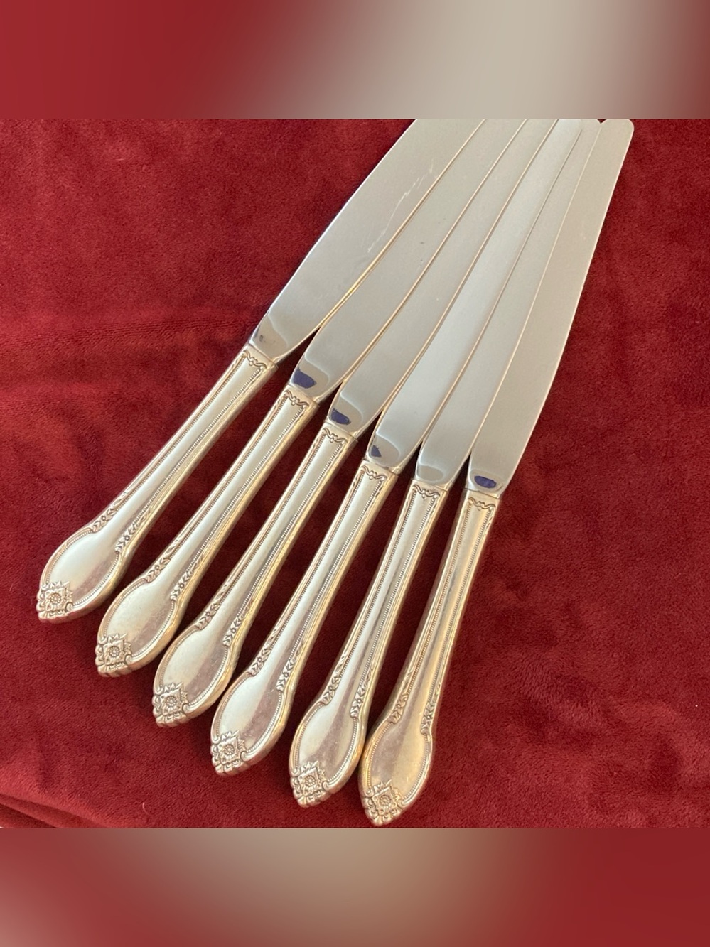6 Silverplate Dinner Knives 1847 Rogers Bros Remembrance Rose Pattern | 1960s